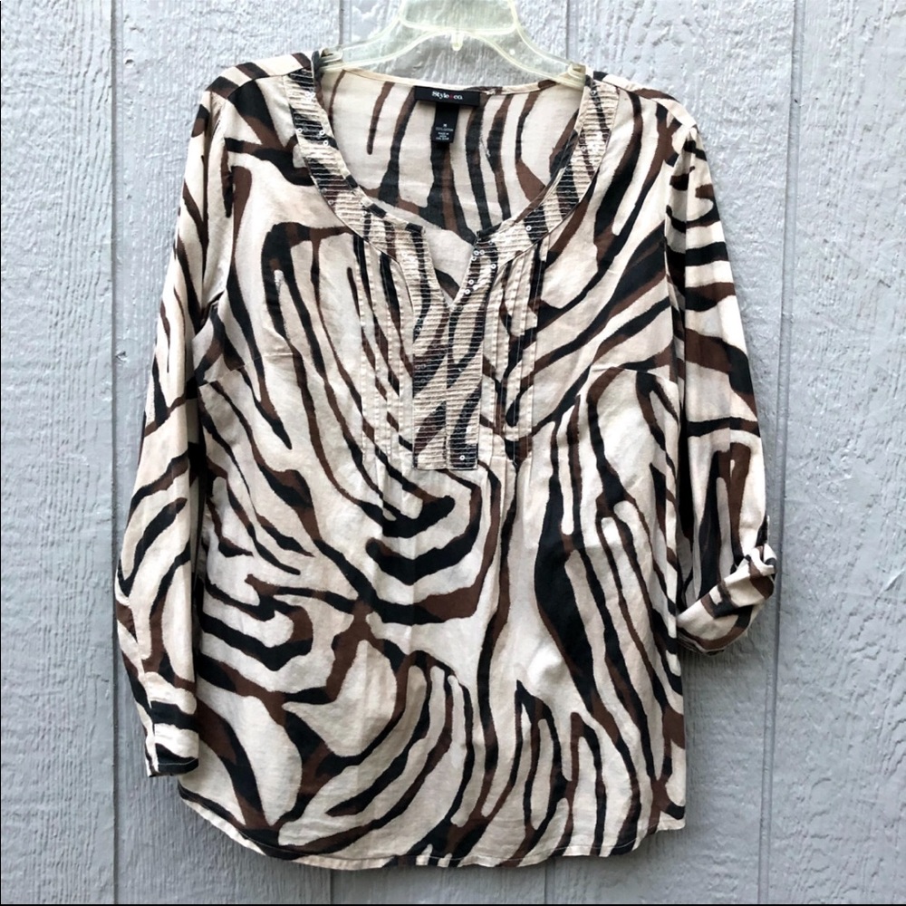 Style&co: Black&Tan Animal Print Pullover …
